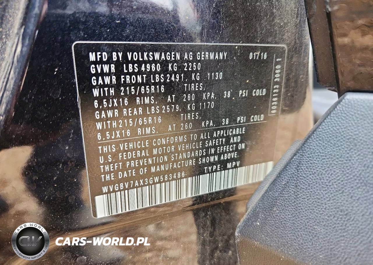 2016 Volkswagen Tiguan S VIN:WVGBV7AX3GW583486 - 13