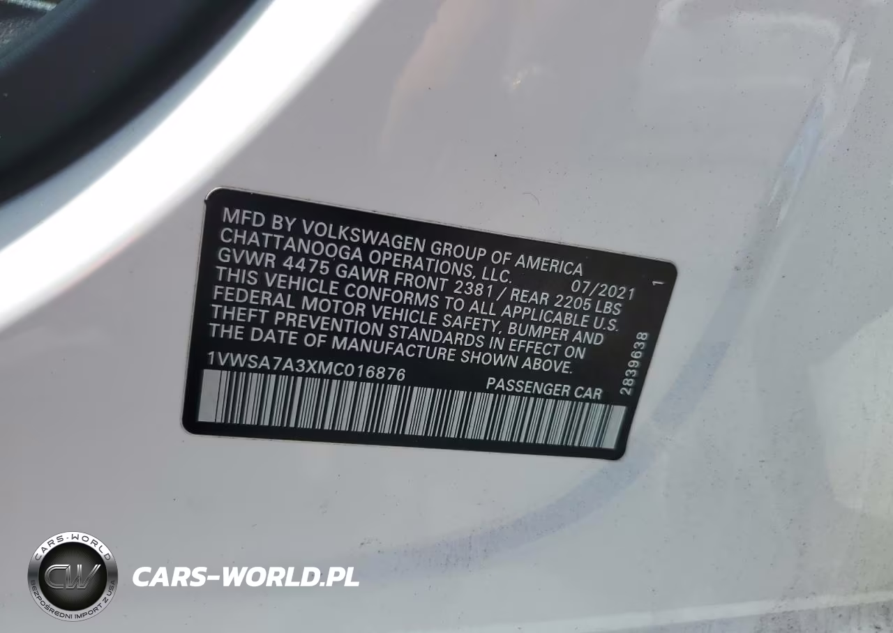 2021 Volkswagen Passat Se VIN:1VWSA7A3XMC016876 - 12