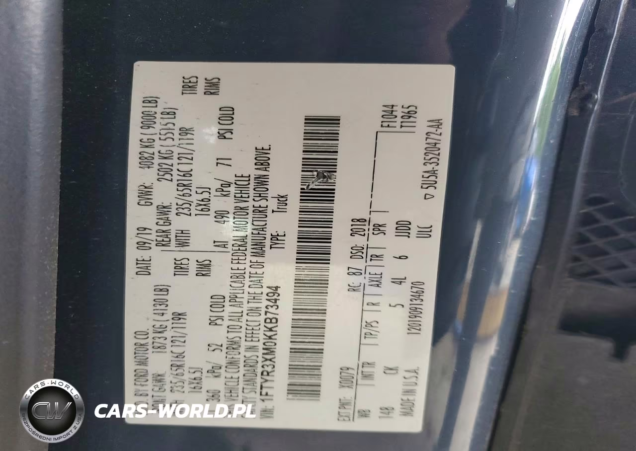 2019 Ford Transit T-250 VIN:1FTYR3XM0KKB73494 - 12