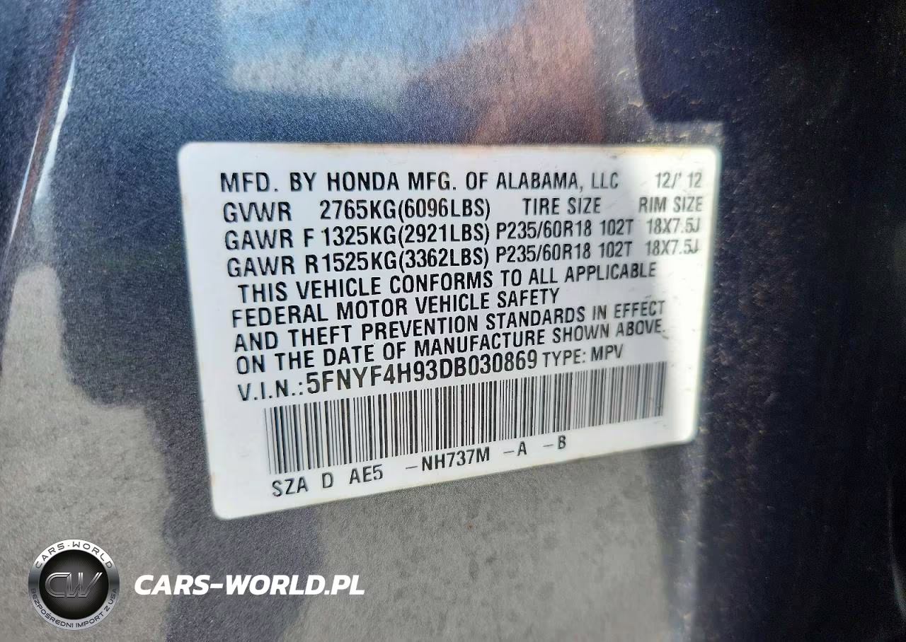 2013 Honda Pilot Touring VIN:5FNYF4H93DB030869 - 13