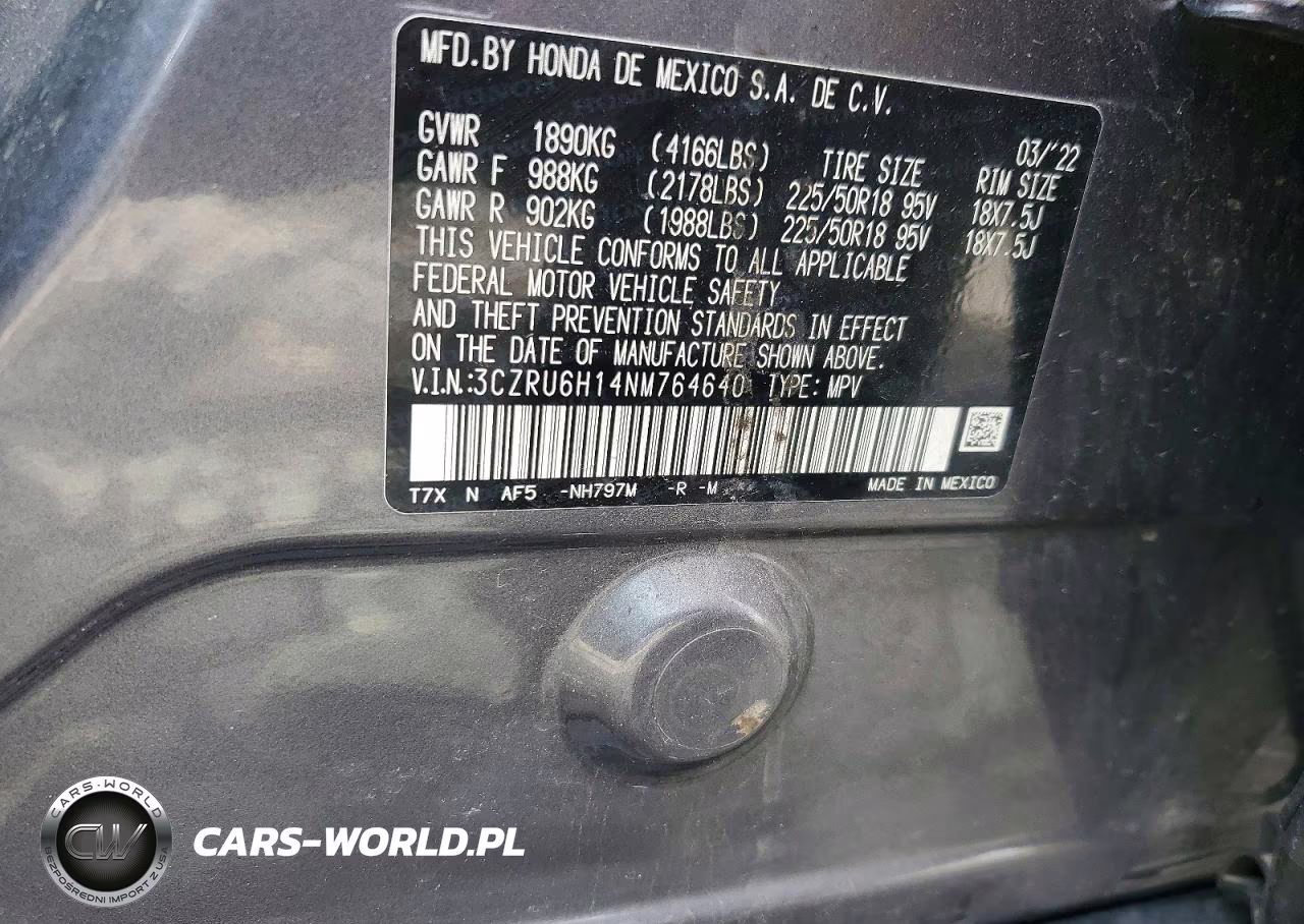2022 Honda Hr-V Sport VIN:3CZRU6H14NM764640 - 14