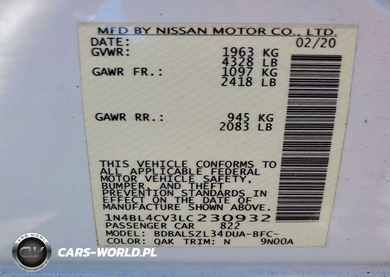 2020 Nissan Altima VIN:1N4BL4CV3LC230932 - 13