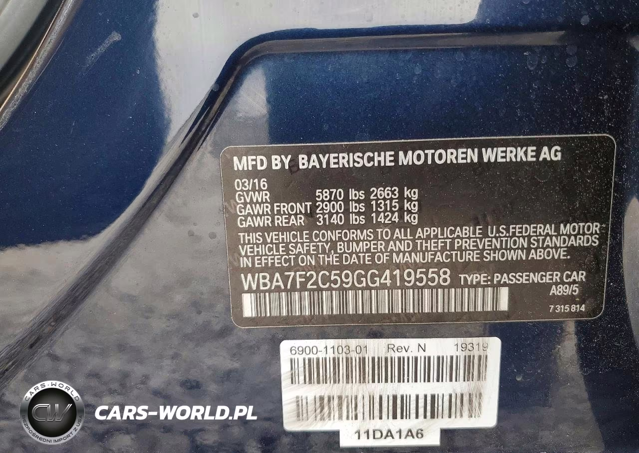 2016 BMW 750 Xi VIN:WBA7F2C59GG419558 - 12