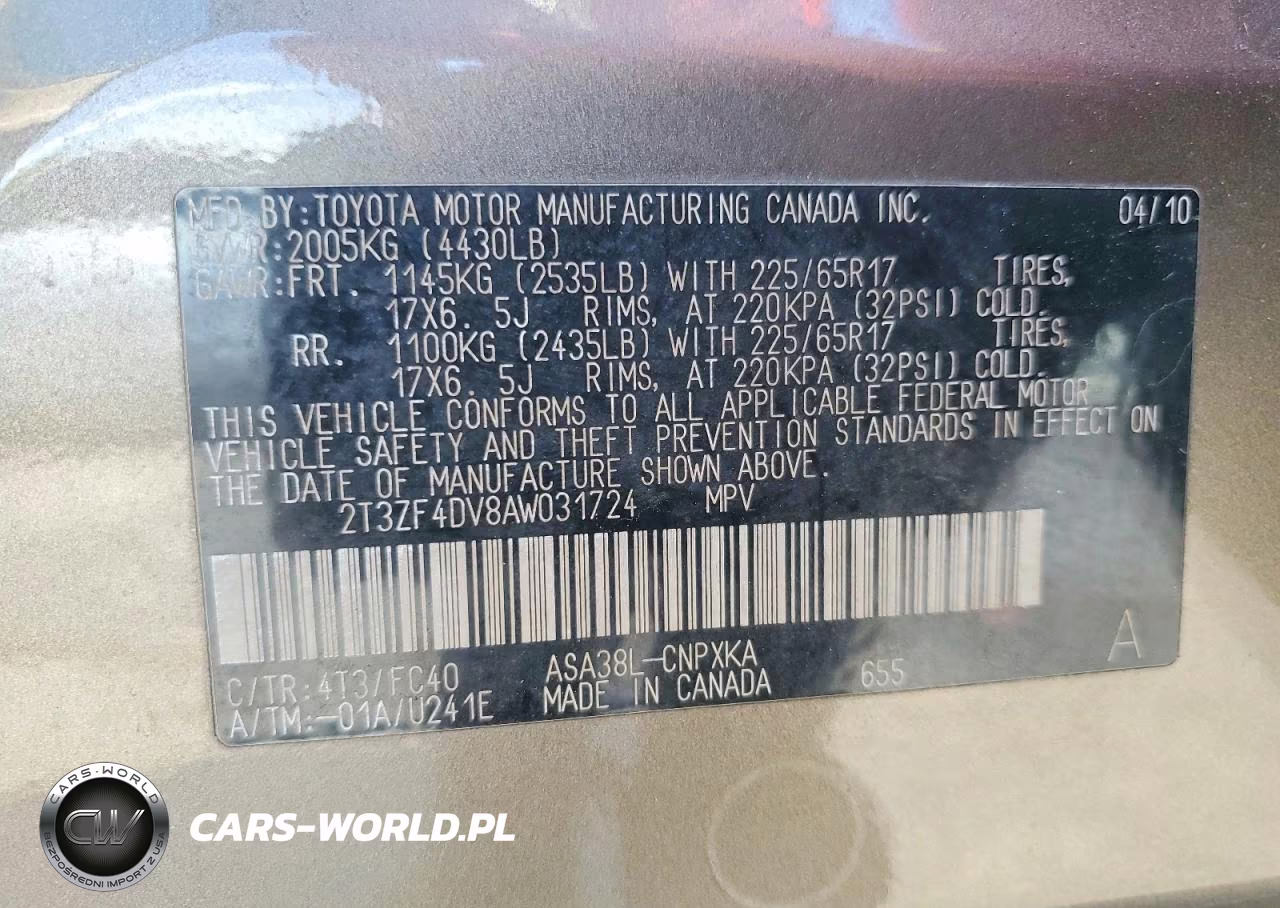 2010 Toyota Rav4 Base VIN:2T3ZF4DV8AW031724 - 13