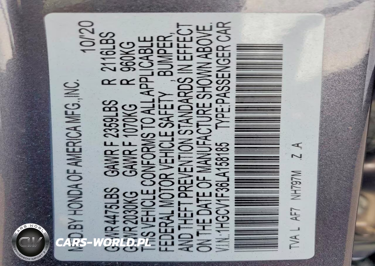 2020 Honda Accord Sport VIN:1HGCV1F36LA158185 - 12