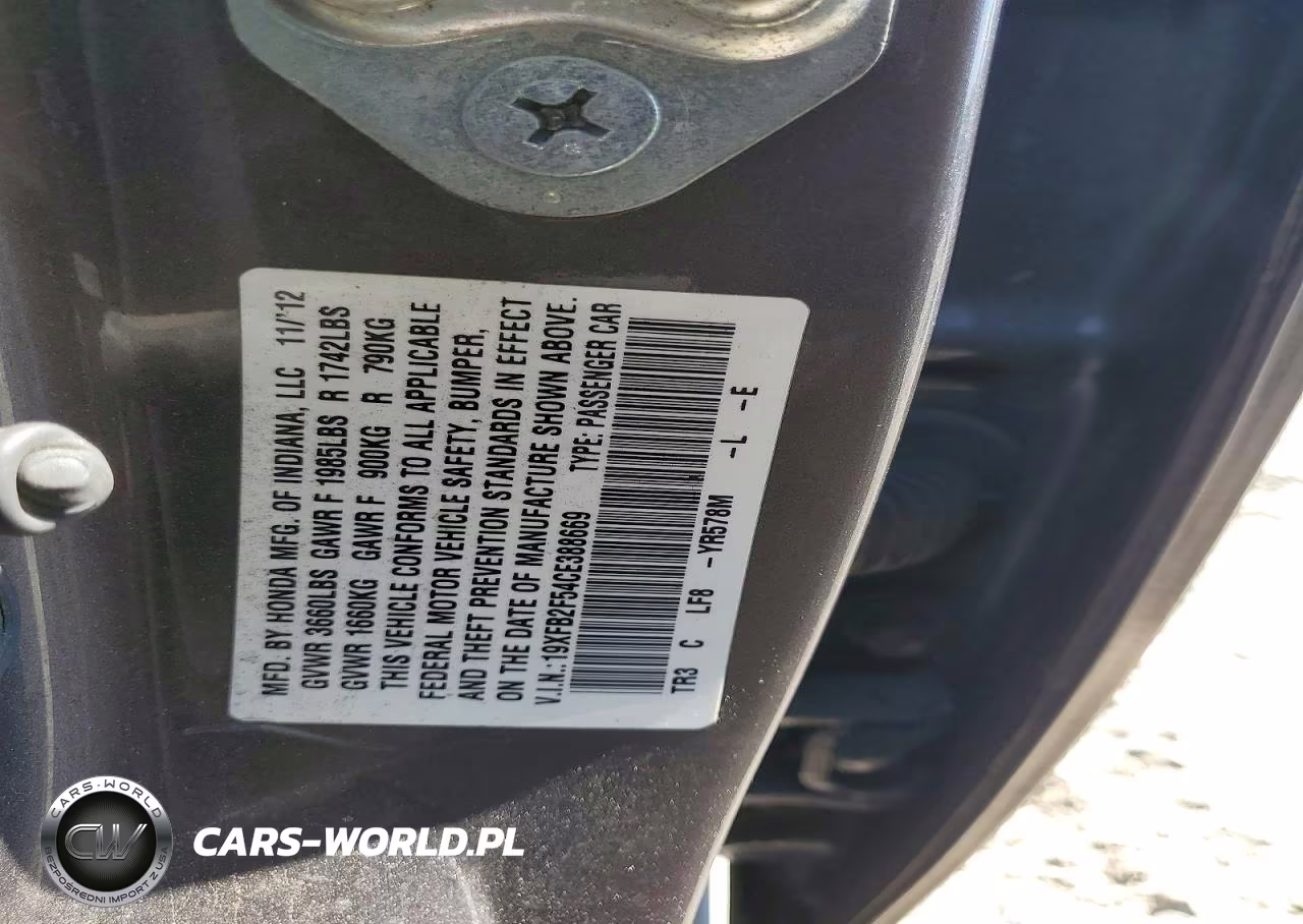2012 Honda Civic Lx VIN:19XFB2F54CE388669 - 12