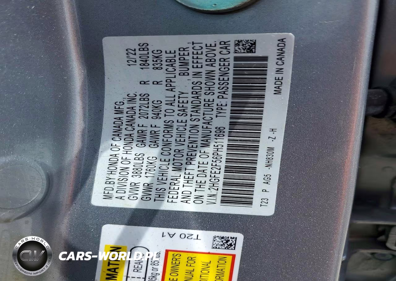 2023 Honda Civic Sport VIN:2HGFE2F56PH511696 - 12