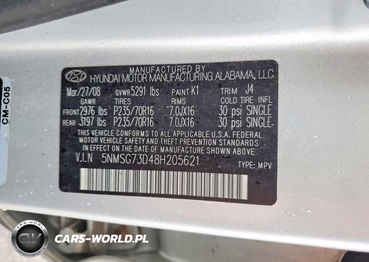 2008 Hyundai Santa Fe Gls VIN:5NMSG73D48H205621 - 13