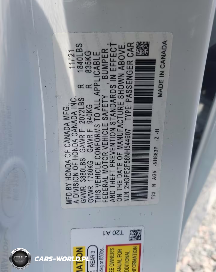 2022 Honda Civic Sport VIN:2HGFE2F58NH544907 - 12