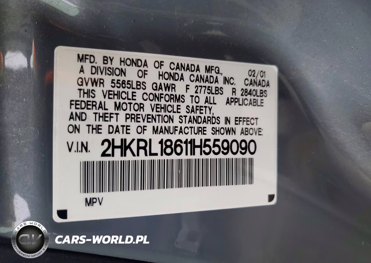 2001 Honda Odyssey Ex VIN:2HKRL18611H559090 - 13