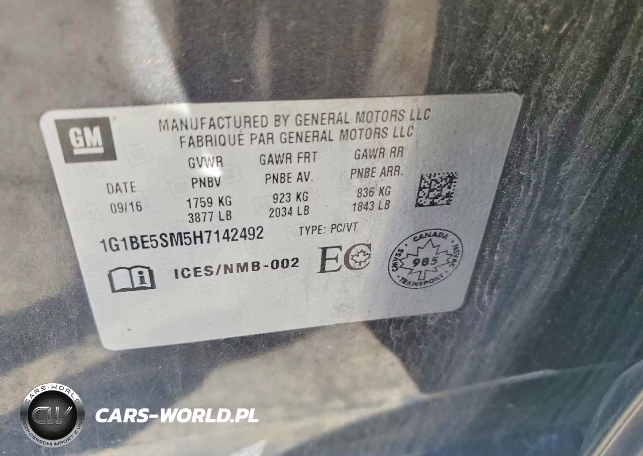 2017 Chevrolet Cruze Lt VIN:1G1BE5SM5H7142492 - 12