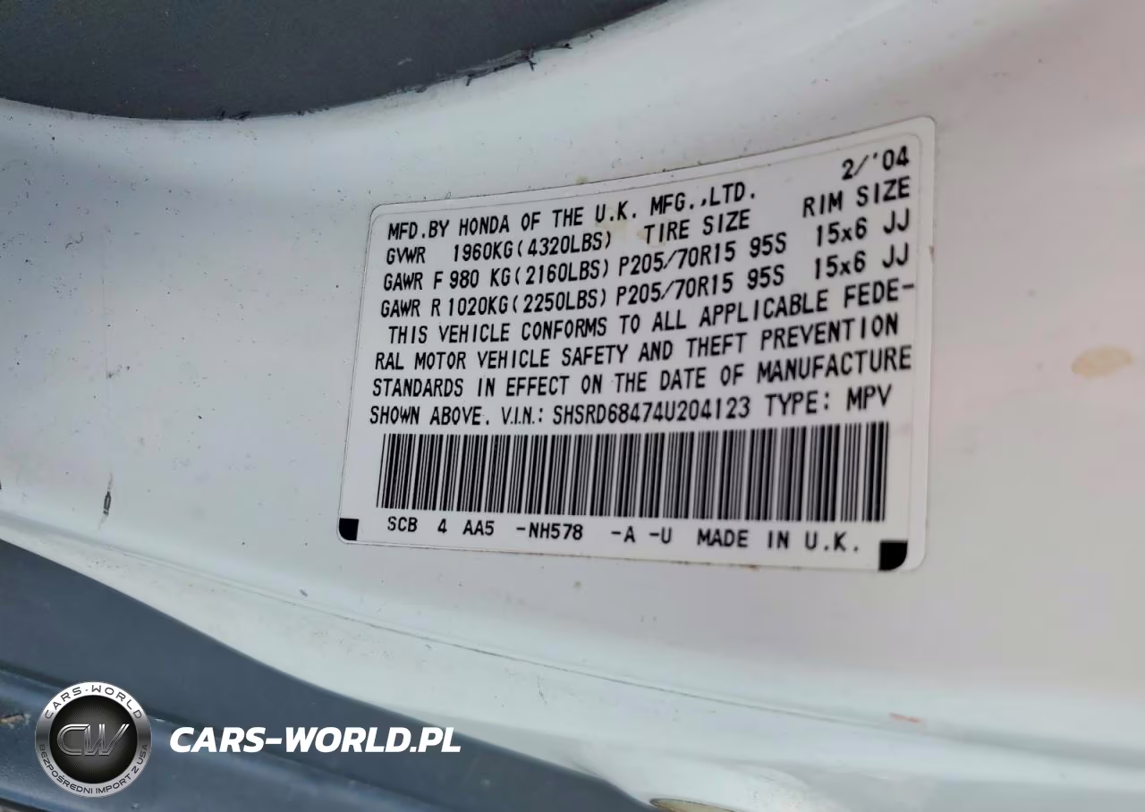 2004 Honda Cr-V Lx VIN:SHSRD68474U204123 - 12