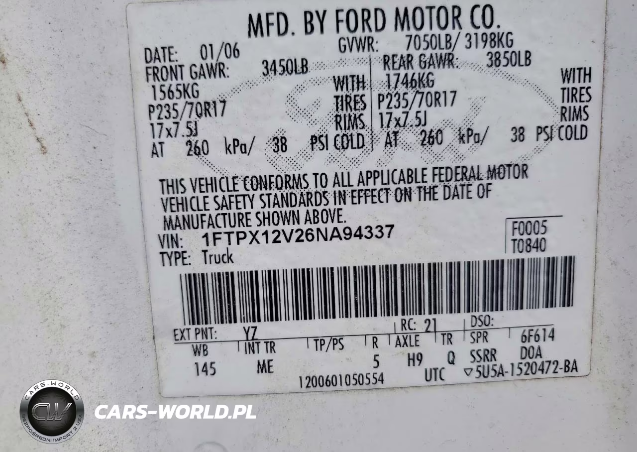 2006 Ford F150 VIN:1FTPX12V26NA94337 - 12