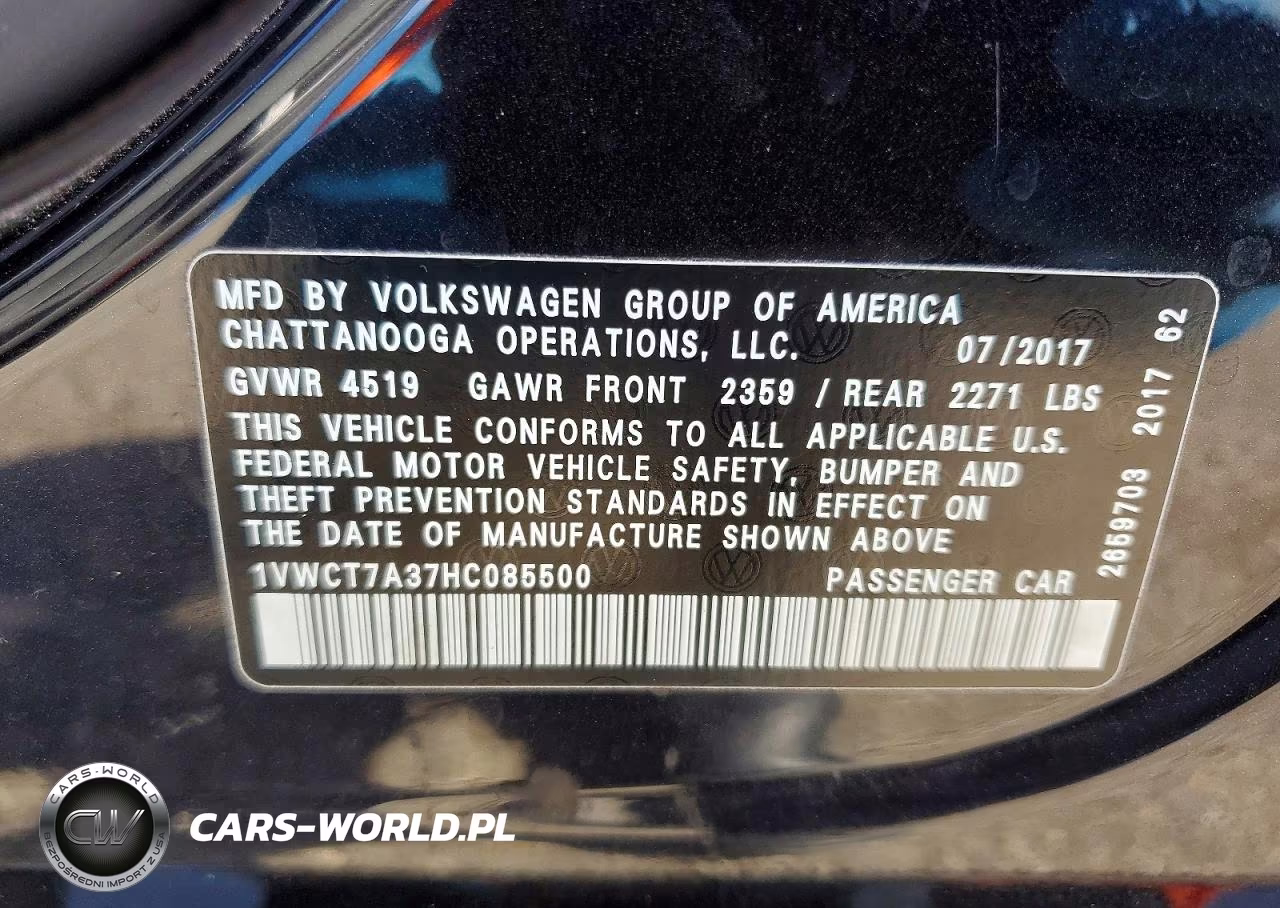 2017 Volkswagen Passat Sel Premium VIN:1VWCT7A37HC085500 - 12
