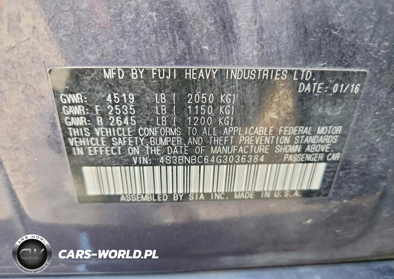 2016 Subaru Legacy 2.5I Premium VIN:4S3BNBC64G3036384 - 12