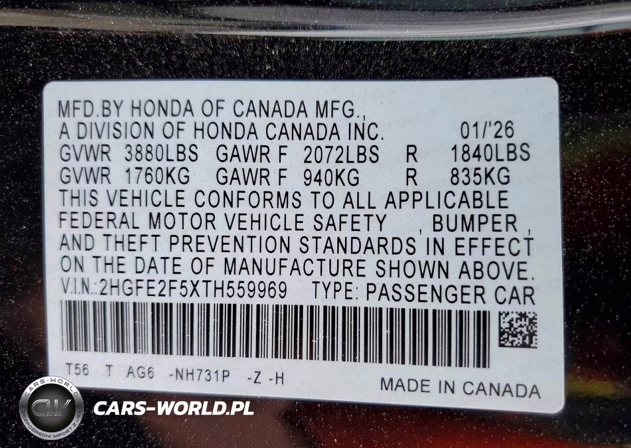 2026 Honda Civic Sport VIN:2HGFE2F5XTH559969 - 13