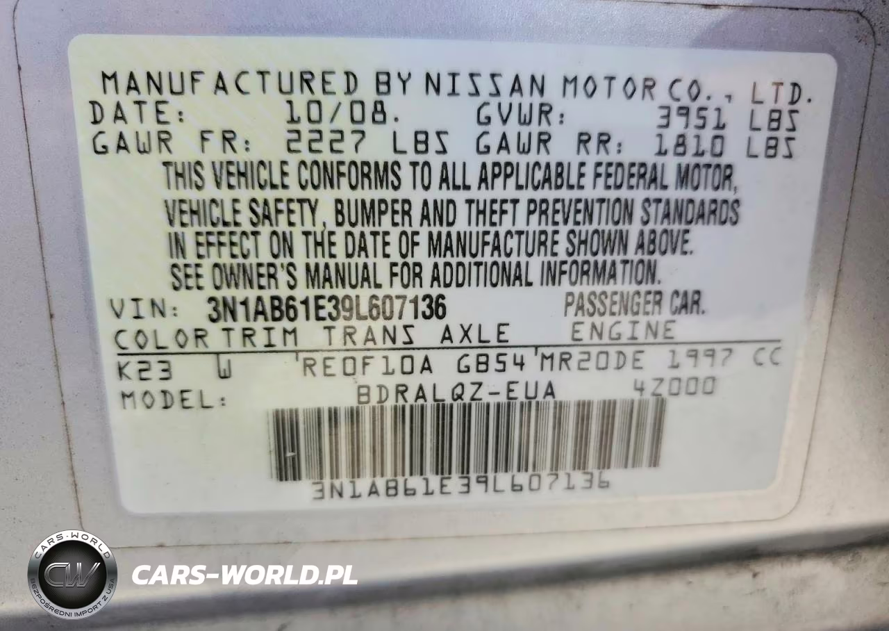 2009 Nissan Sentra 2.0 VIN:3N1AB61E39L607136 - 12