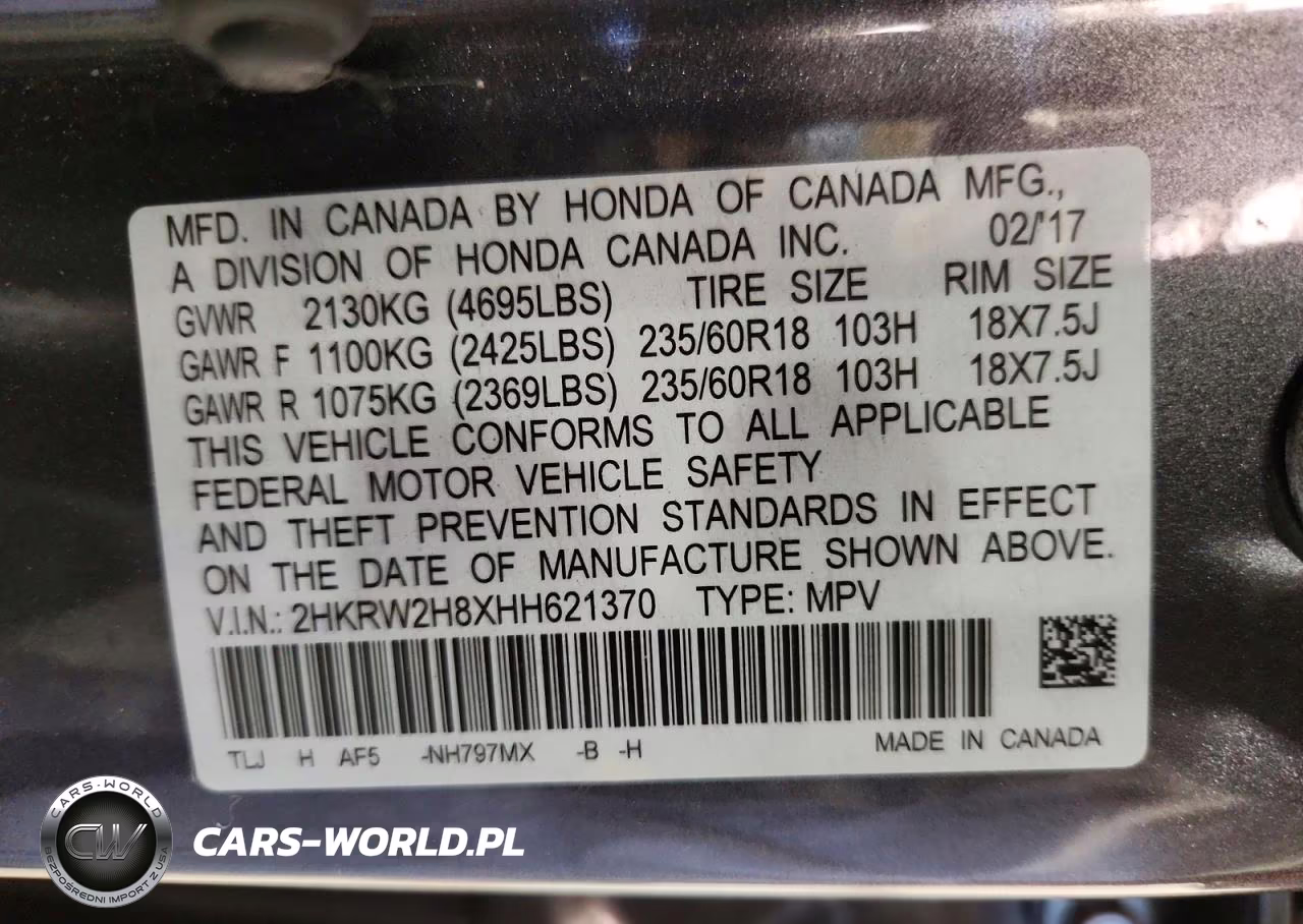 2017 Honda Cr-V Exl VIN:2HKRW2H8XHH621370 - 14