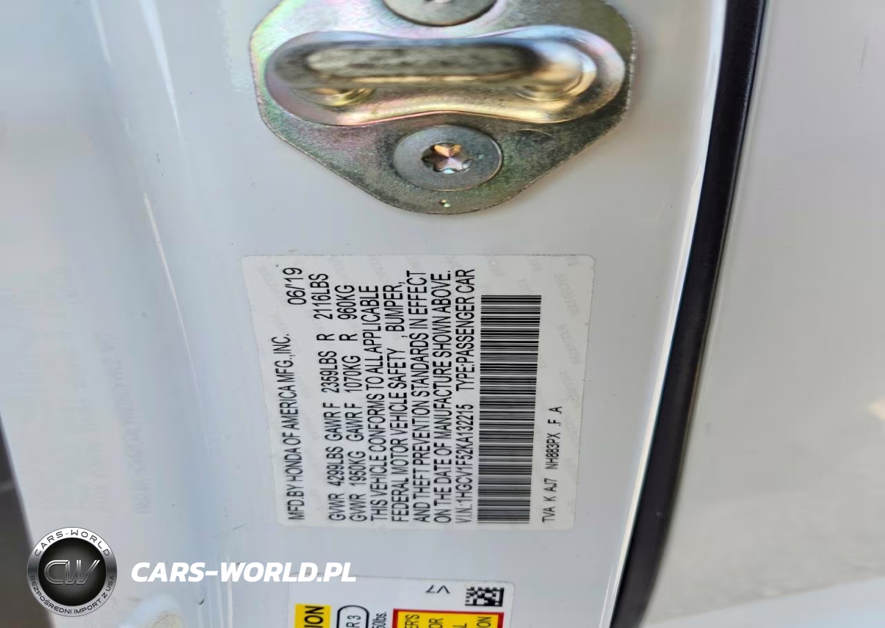 2019 Honda Accord Exl VIN:1HGCV1F52KA132215 - 12
