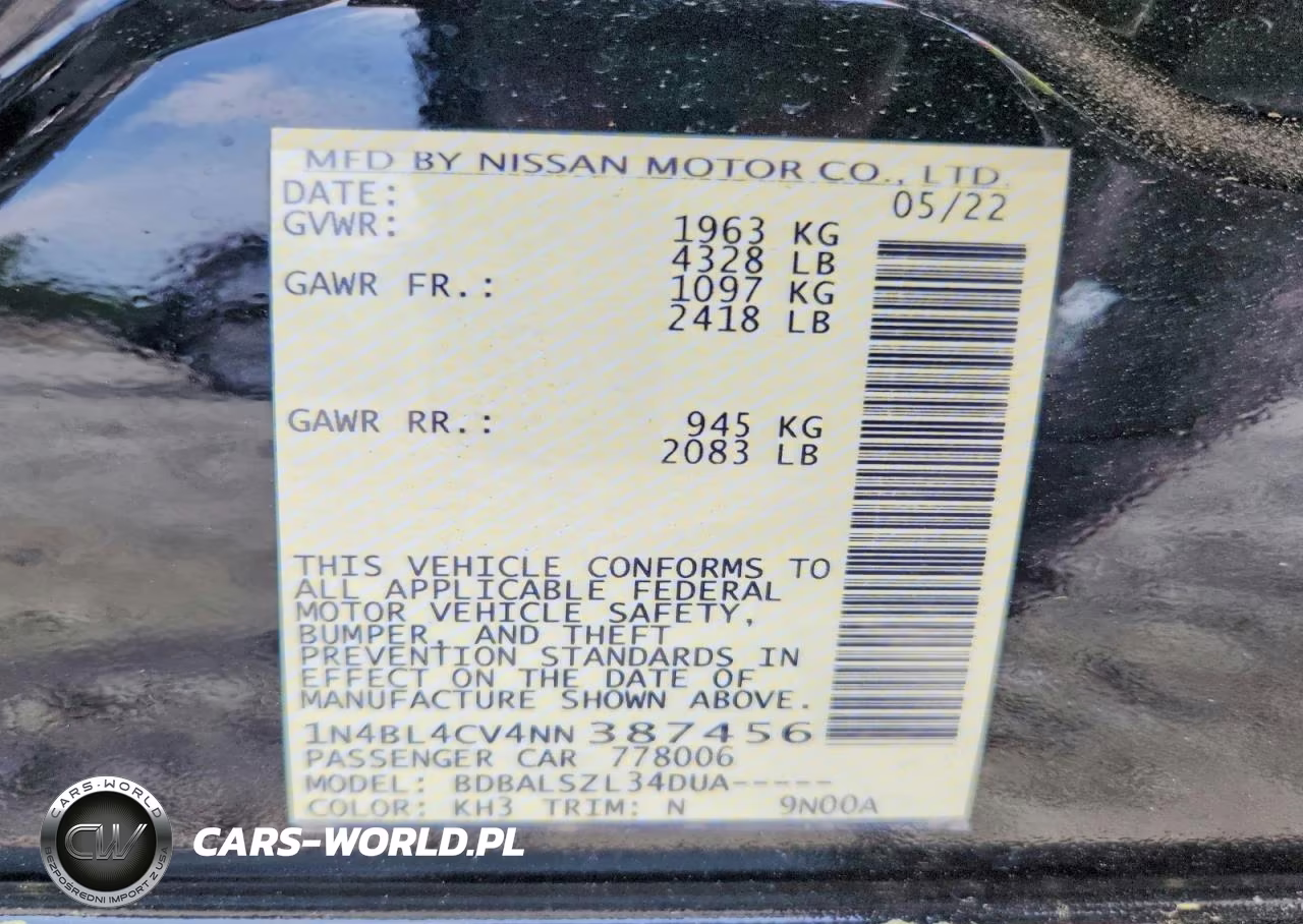 2022 Nissan Altima 2.5 Sr VIN:1N4BL4CV4NN387456 - 13