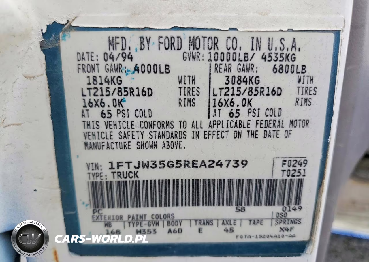1994 Ford F350 VIN:1FTJW35G5REA24739 - 12