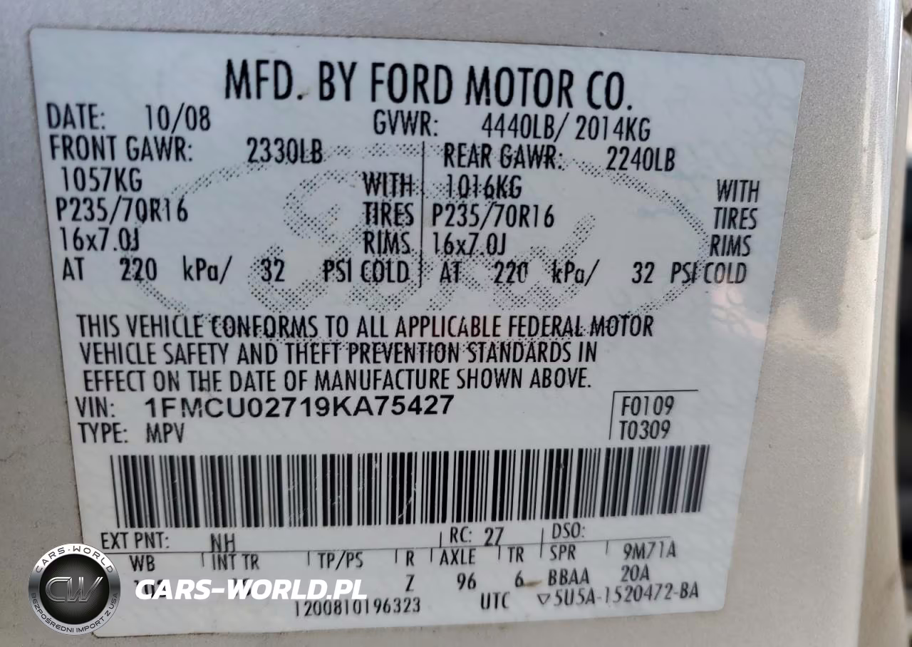 2009 Ford Escape Xls VIN:1FMCU02719KA75427 - 13