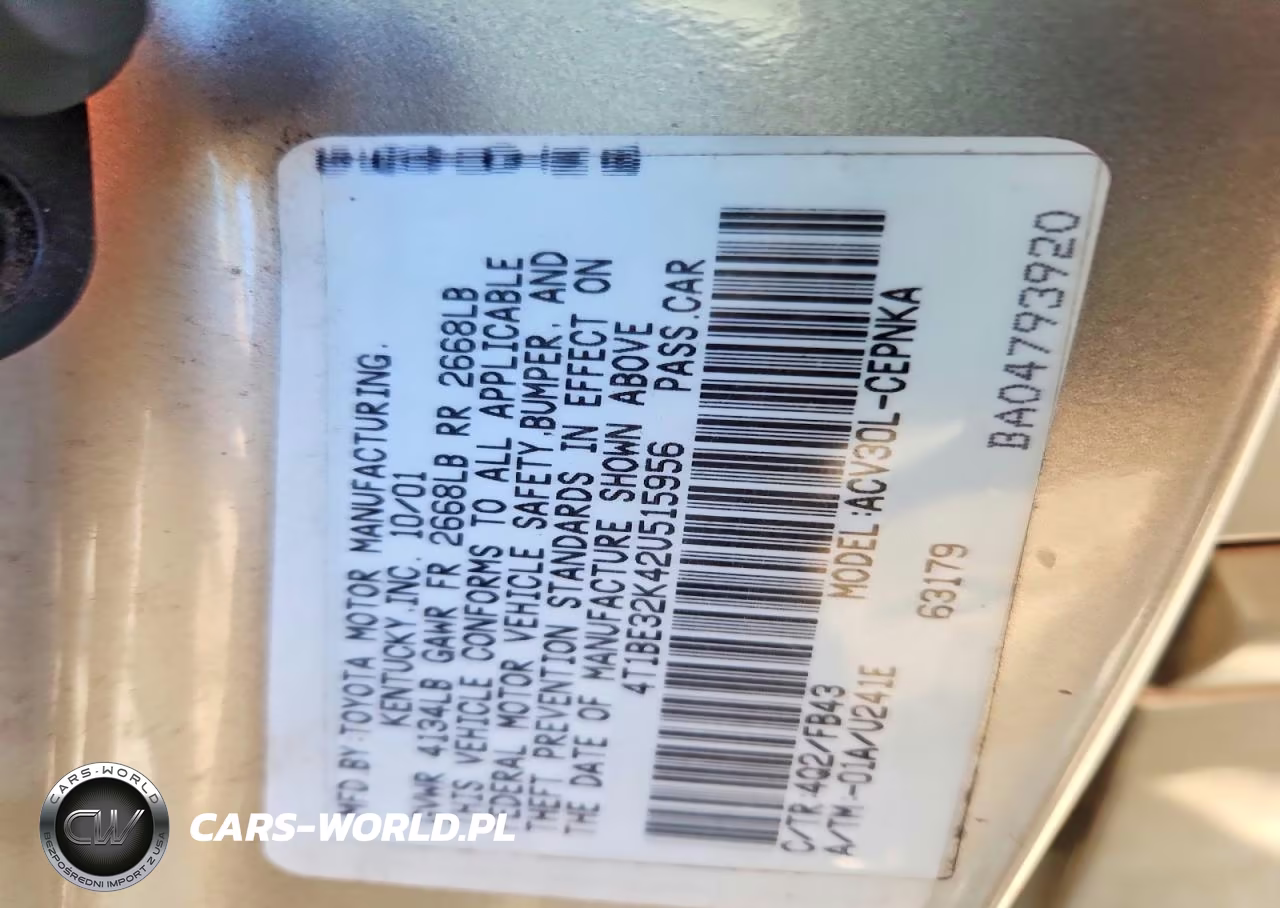 2002 Toyota Camry Le VIN:4T1BE32K42U515956 - 12