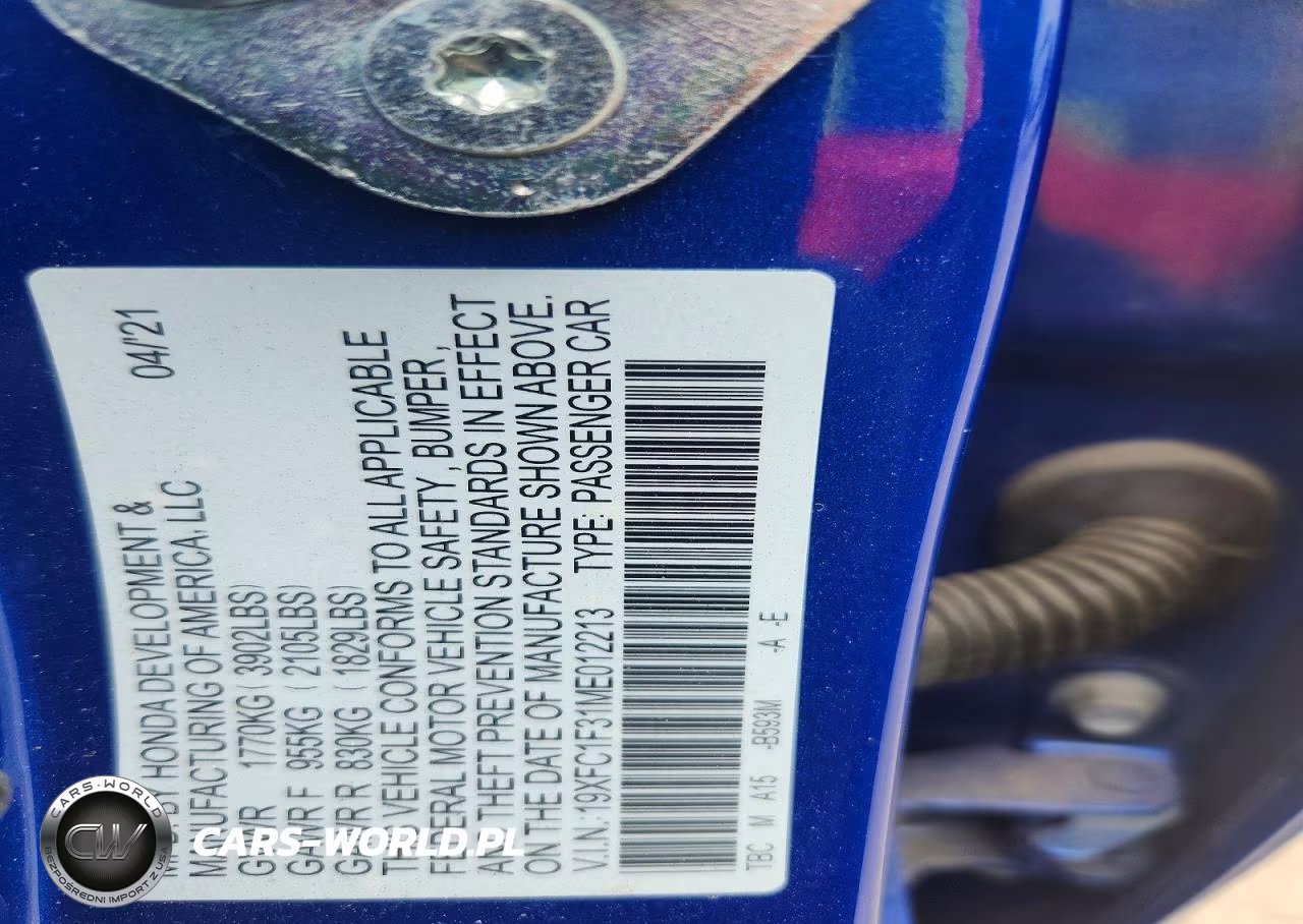 2021 Honda Civic Ex VIN:19XFC1F31ME012213 - 12