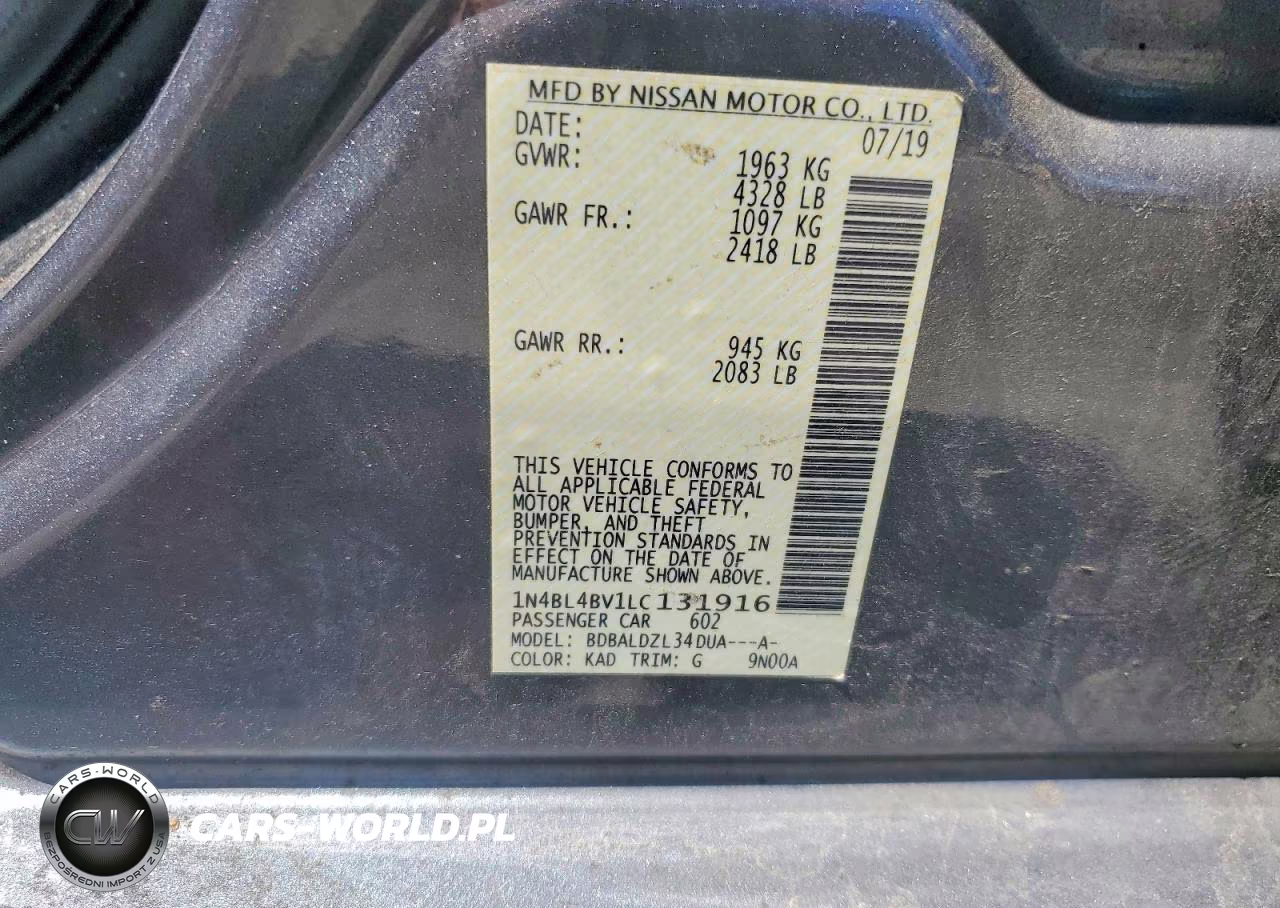 2020 Nissan Altima S VIN:1N4BL4BV1LC131916 - 13