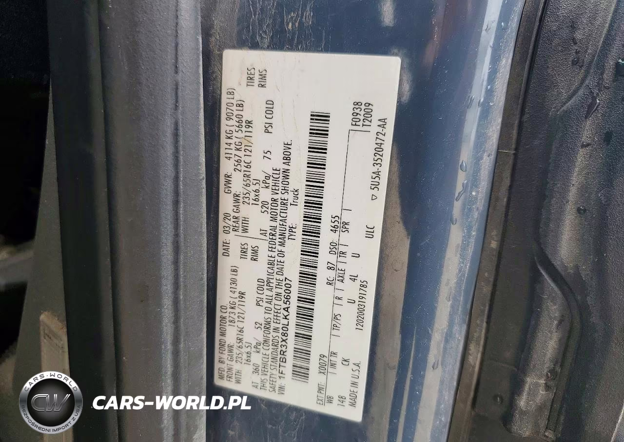 2020 Ford Transit T-250 VIN:1FTBR3X80LKA56007 - 12