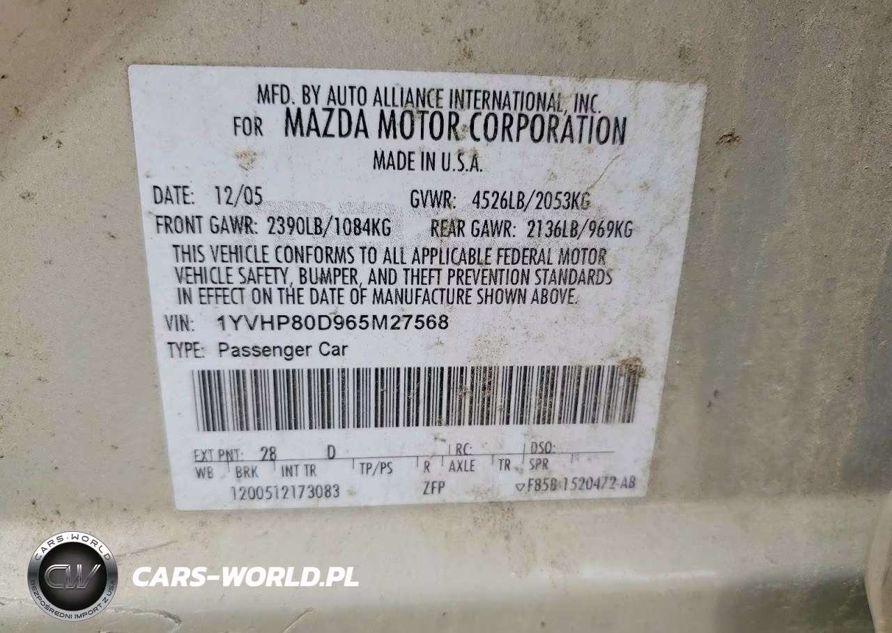 2006 Mazda 6 S VIN:1YVHP80D965M27568 - 12