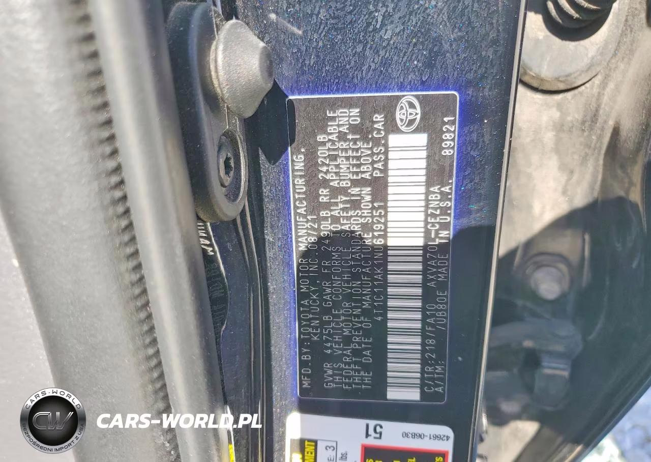 2022 Toyota Camry Le VIN:4T1C11AK1NU619251 - 12