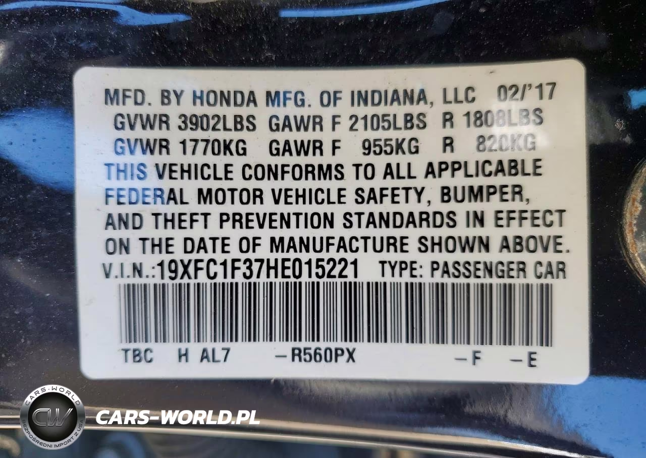 2017 Honda Civic Ex VIN:19XFC1F37HE015221 - 14