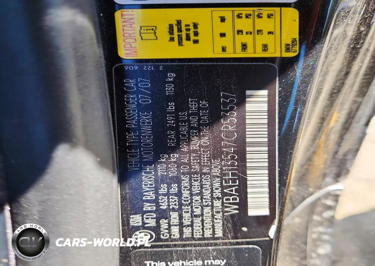 2007 BMW 650 I VIN:WBAEH13547CR53537 - 12
