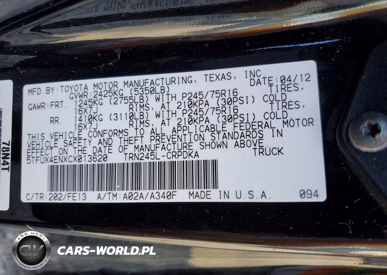 2012 Toyota Tacoma Access Cab VIN:5TFUX4ENXCX013620 - 13