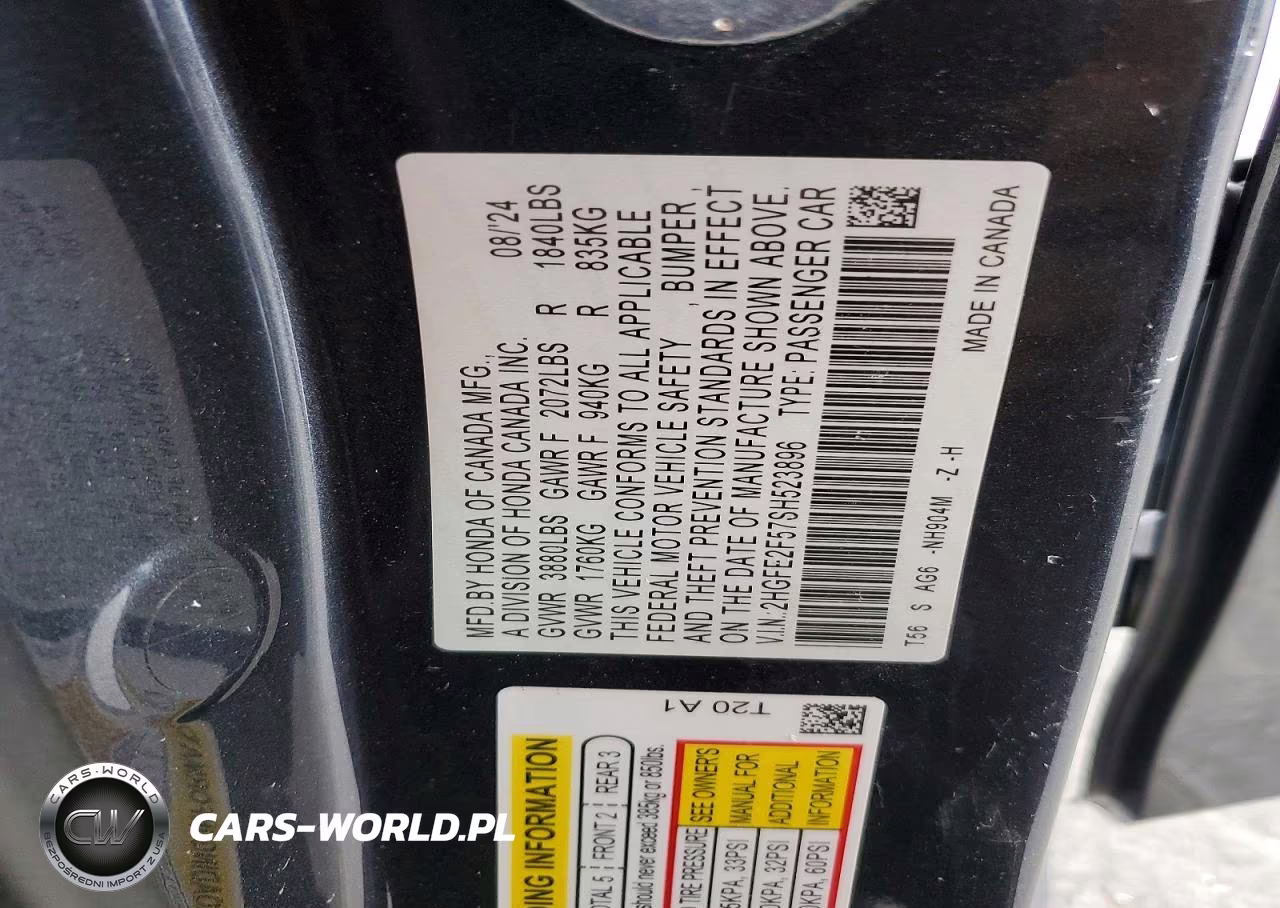 2025 Honda Civic Sport VIN:2HGFE2F57SH523896 - 12