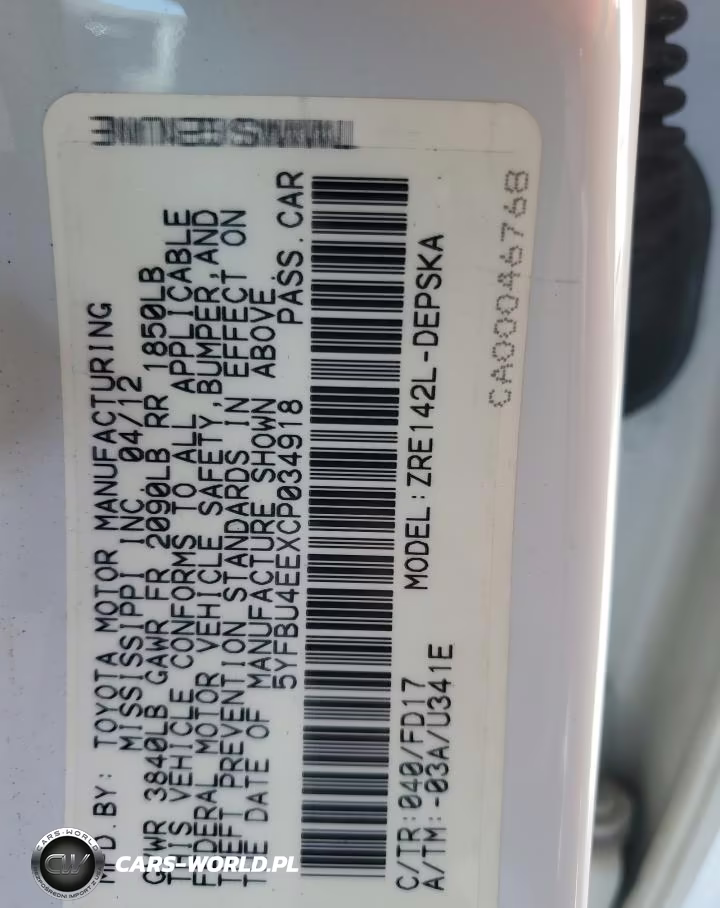 2012 Toyota Corolla Base VIN:5YFBU4EEXCP034918 - 12