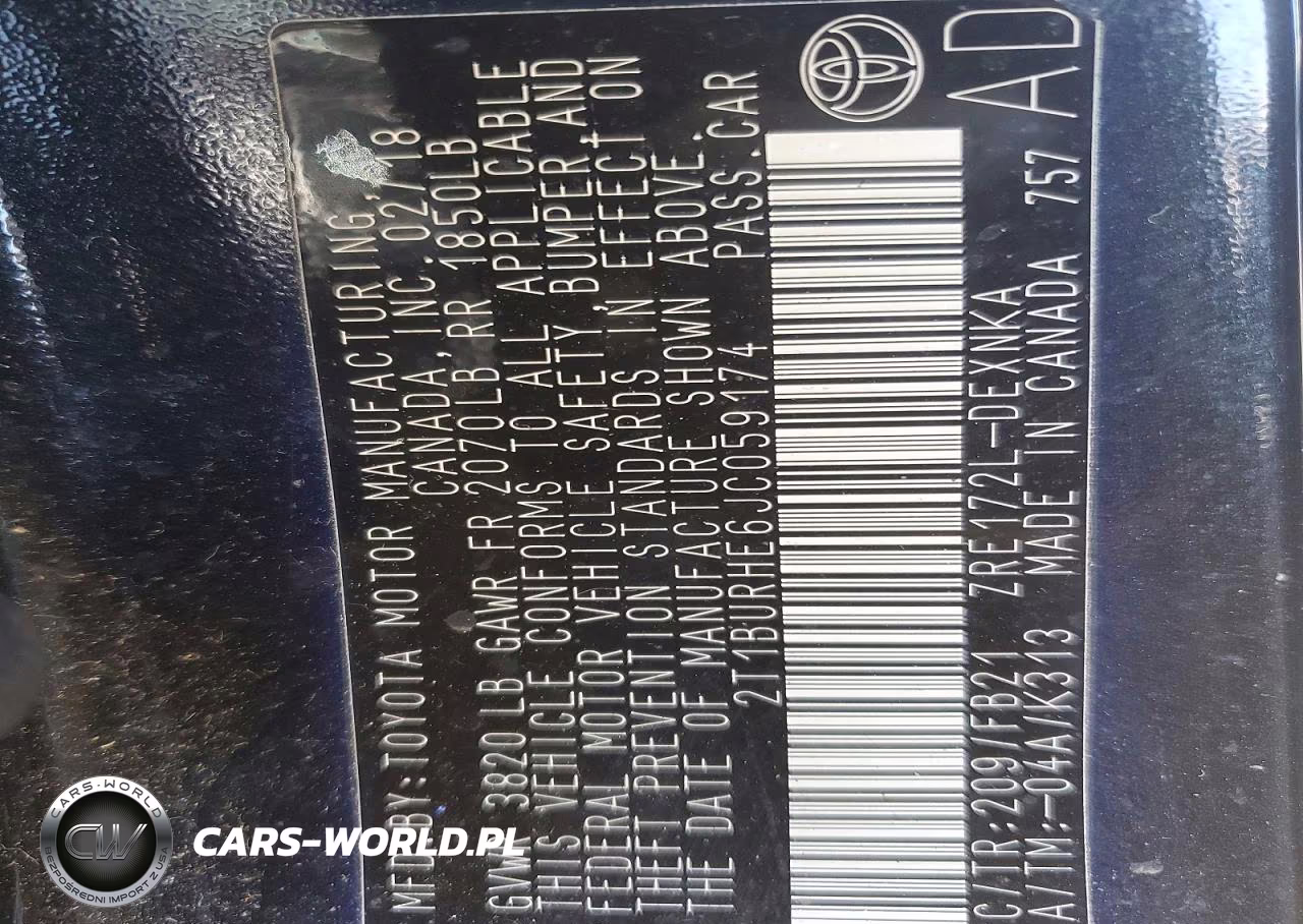 2018 Toyota Corolla Le VIN:2T1BURHE6JC059174 - 12