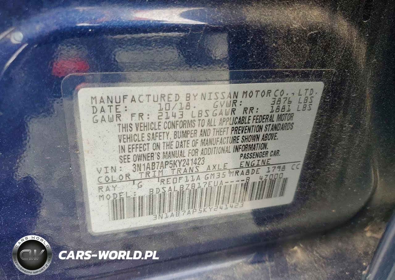 2019 Nissan Sentra S VIN:3N1AB7AP5KY241423 - 12