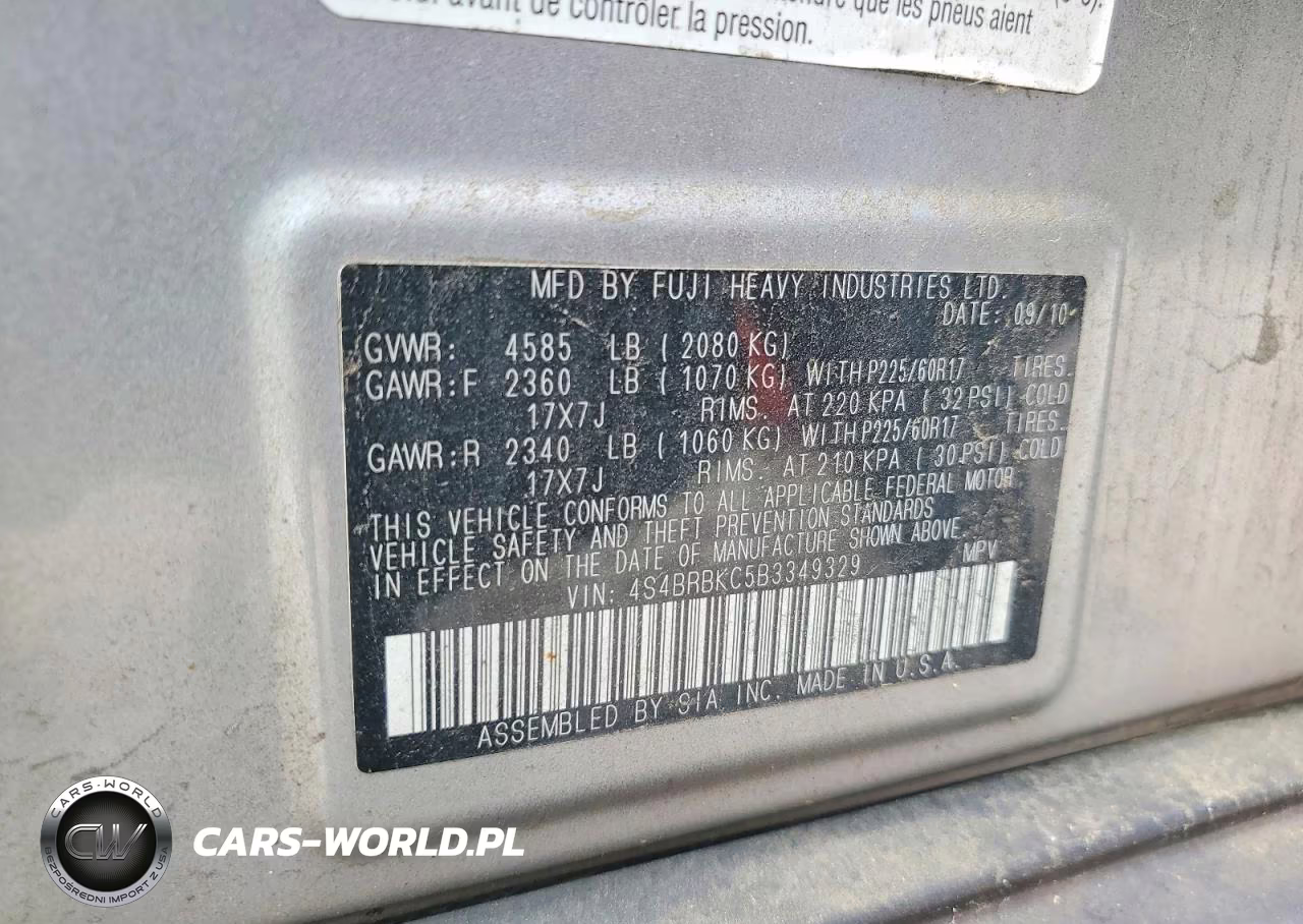 2011 Subaru Outback 2.5I Limited VIN:4S4BRBKC5B3349329 - 12