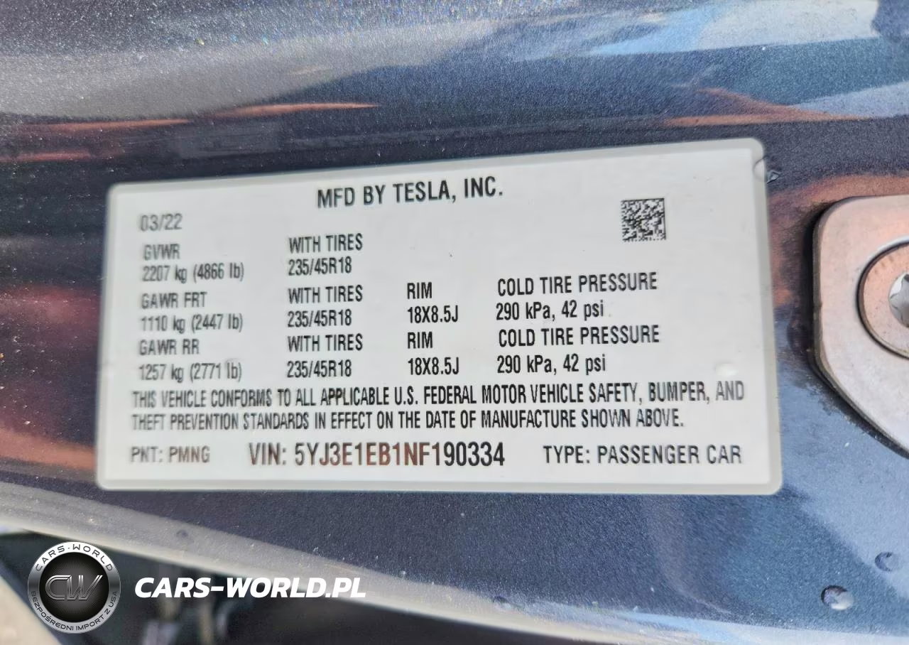 2022 Tesla Model 3 VIN:5YJ3E1EB1NF190334 - 12