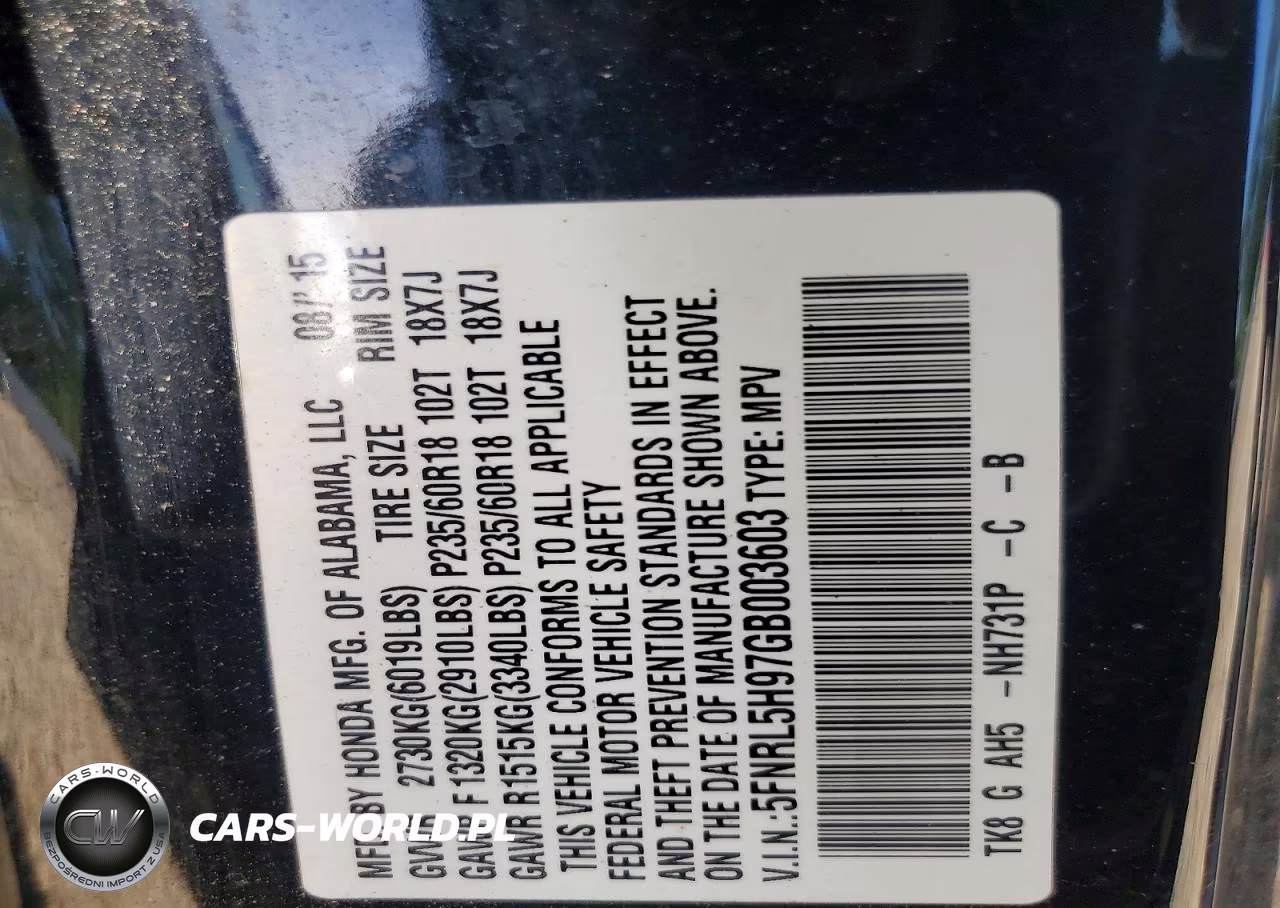 2016 Honda Odyssey Touring VIN:5FNRL5H97GB003603 - 14