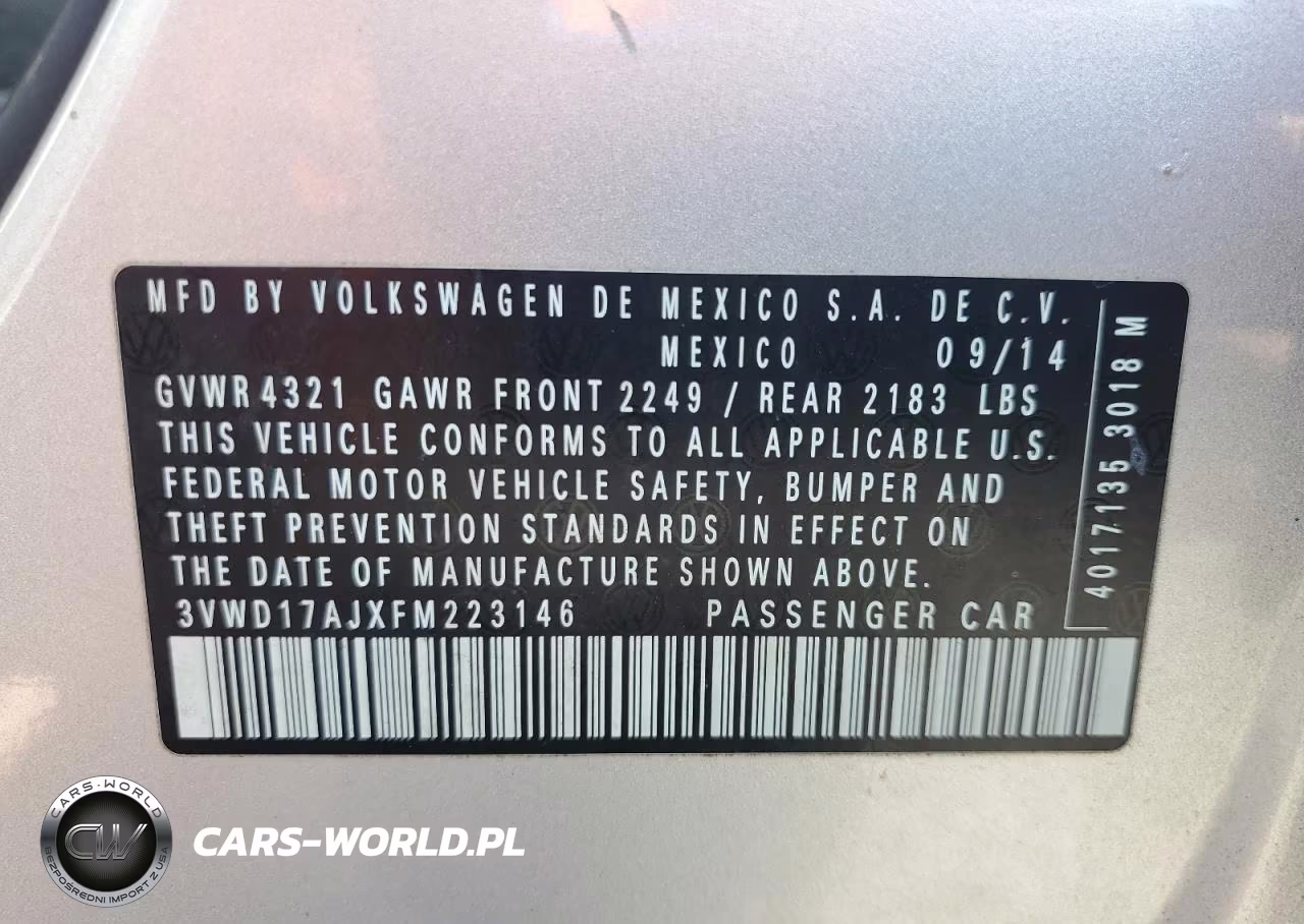 2015 Volkswagen Jetta Se VIN:3VWD17AJXFM223146 - 13