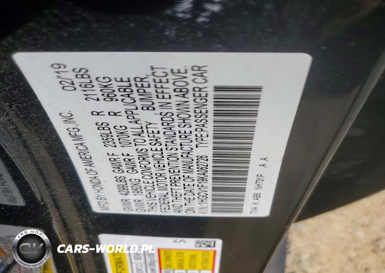 2019 Honda Accord VIN:1HGCV1F19KA062726 - 12