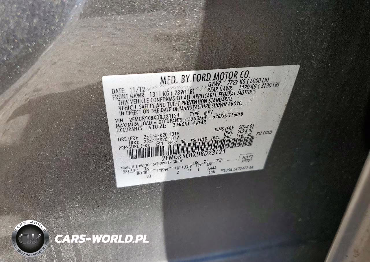 2013 Ford Flex Sel VIN:2FMGK5C8XDBD23124 - 12