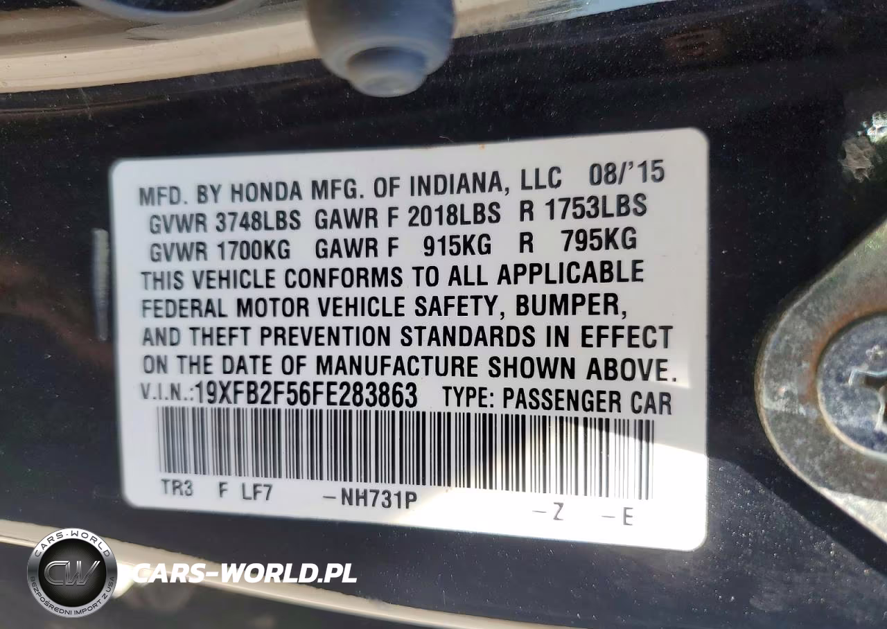 2015 Honda Civic Lx VIN:19XFB2F56FE283863 - 13