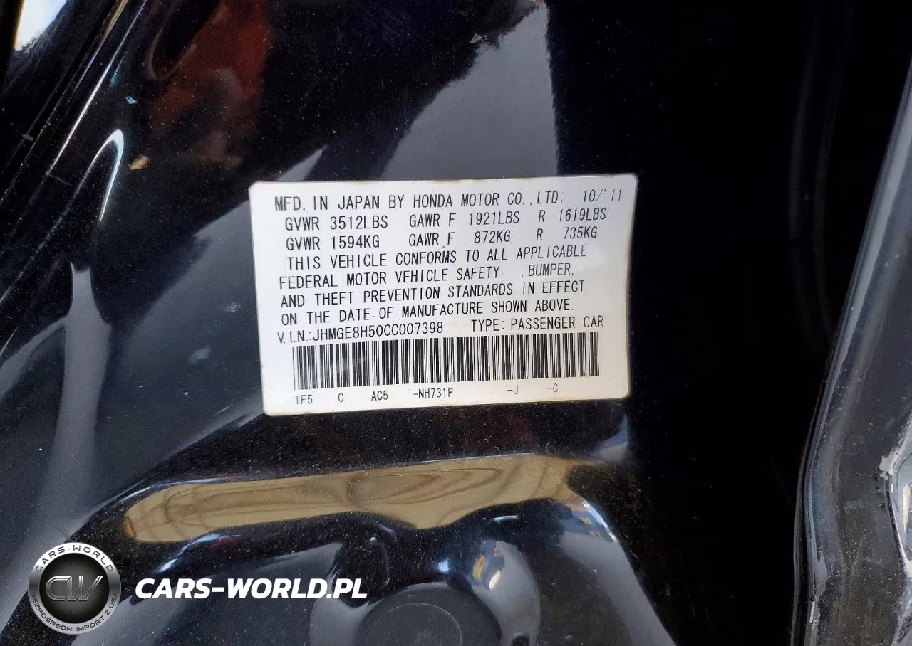 2012 Honda Fit Sport VIN:JHMGE8H50CC007398 - 12