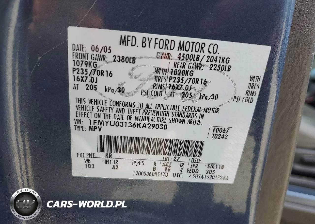 2006 Ford Escape 4D Xlt VIN:1FMYU03136KA29030 - 13