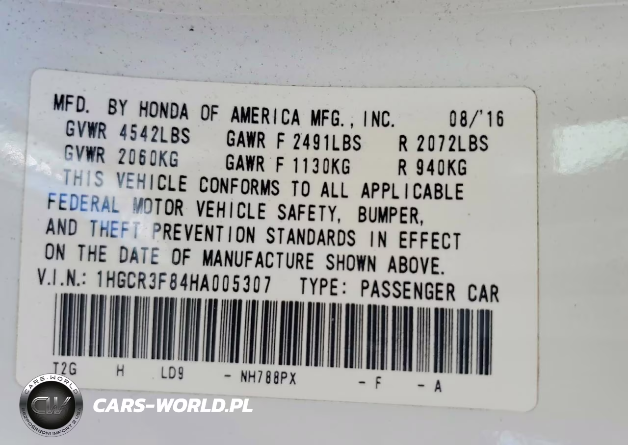 2017 Honda Accord Exl VIN:1HGCR3F84HA005307 - 12