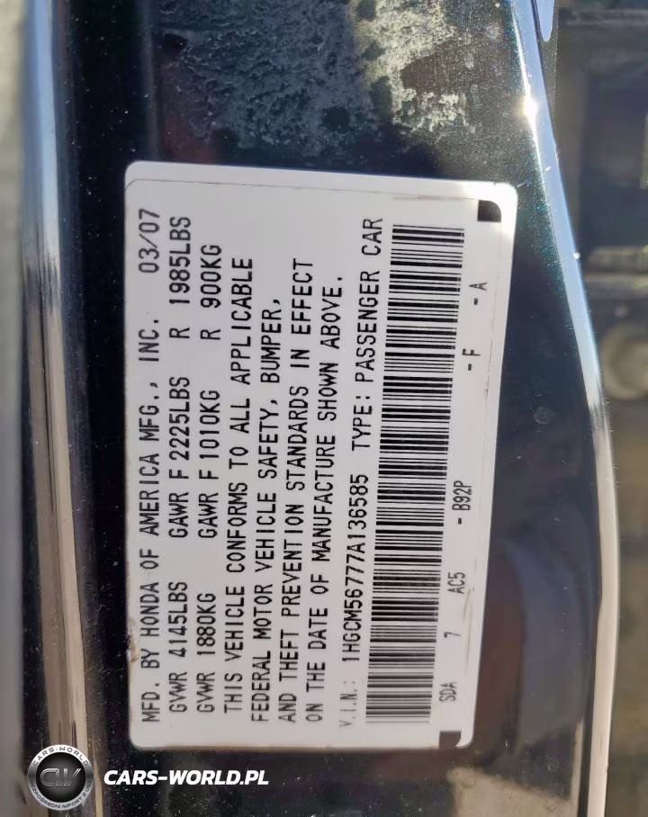 2007 Honda Accord Ex VIN:1HGCM56777A136585 - 13